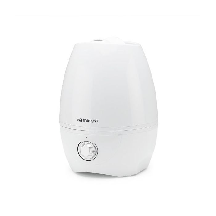 Orbegozo HU 2055 Humidificador 350mL/h - Potencia 30W - Deposito de 5L - Purifica y Neutraliza Malos Olores - Ajustable 360° - Caudal Regulable - Apagado Automatico - Indicador LED - Color blanco