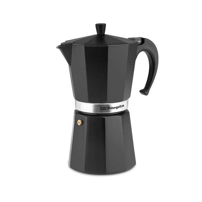 Orbegozo KFN 1210 Cafetera de Aluminio Negra - Capacidad para 12 Tazas - Mango Ergonomico - Valvula de Seguridad - Facil de Limpiar - Diseño Atractivo