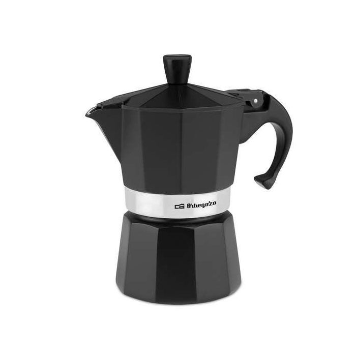Orbegozo KFN 310 Cafetera de Aluminio Negra - Prepara 3 Tazas de Cafe en Segundos - Mango Ergonomico para Mayor Seguridad - Valvula de Seguridad - Facil Limpieza - Ideal para Casa U Oficina