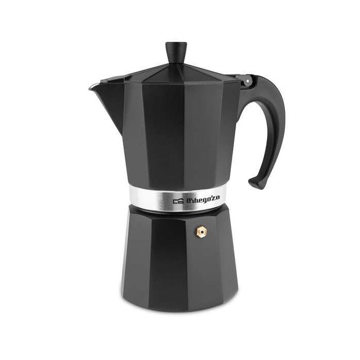 Orbegozo KFN 910 Cafetera de Aluminio Negra - Capacidad para 9 Tazas - para Cocinas a Gas - Electricas y Vitroceramica - Asa Ergonomica y Valvula de Seguridad