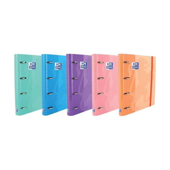 Oxford Europeanbinder Classic Carpeta de 4 Anillas Formato A4+ con Recambio Cuadriculado 5x5mm y 4 Taladros - Cierre con Goma Elastica - Colores Surtidos Tendencia