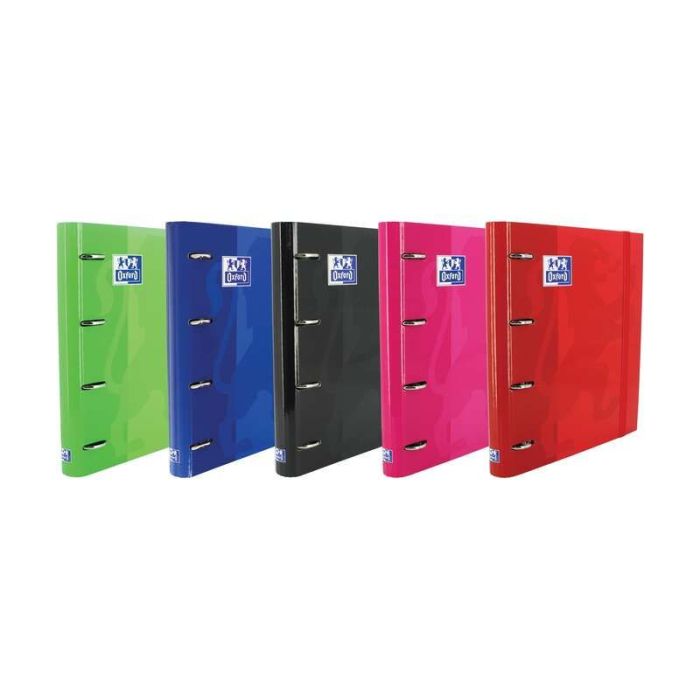 Oxford Europeanbinder Classic Carpeta de 4 Anillas Formato A4+ con Recambio Cuadriculado 5x5mm y 4 Taladros - Cierre con Goma Elastica - Colores Surtidos