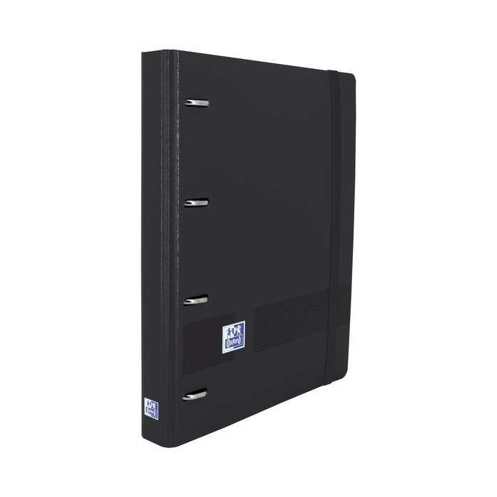 Oxford Europeanbinder Live & Go Carpeta de 4 Anillas Formato A4+ con Recambio Cuadriculado 5x5mm y 4 Taladros - Tapa de Plastico Resistente - Cierre con Goma Elastica - Color Negro