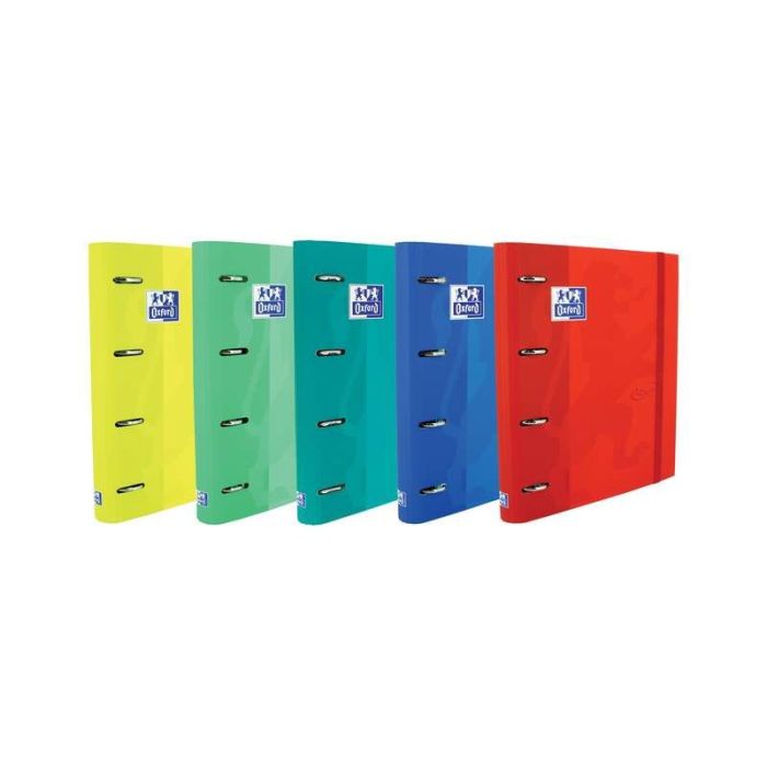 Oxford Europeanbinder Touch Carpeta de 4 Anillas Formato A4+ con Recambio Cuadriculado 5x5mm y 4 Taladros - Tapa Tacto Suave - Cierre con Goma Elastica - Colores Surtidos