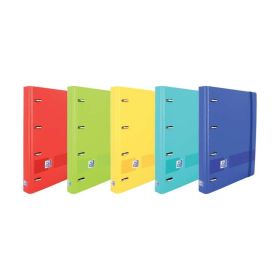 Oxford Europeanbinder Live & Go Carpeta de 4 Anillas Formato A4+ con Recambio Cuadriculado 5x5mm y 4 Taladros - Tapa de Plastico Resistente - Cierre con Goma Elastica - Colores Surtidos
