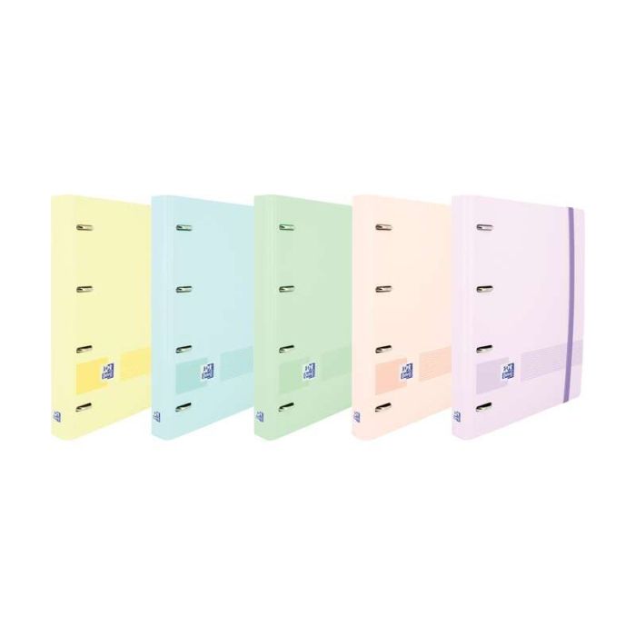 Oxford Europeanbinder Live & Go Carpeta de 4 Anillas Formato A4+ con Recambio Cuadriculado 5x5mm y 4 Taladros - Tapa de Plastico Resistente - Cierre con Goma Elastica - Colores Surtidos Pastel