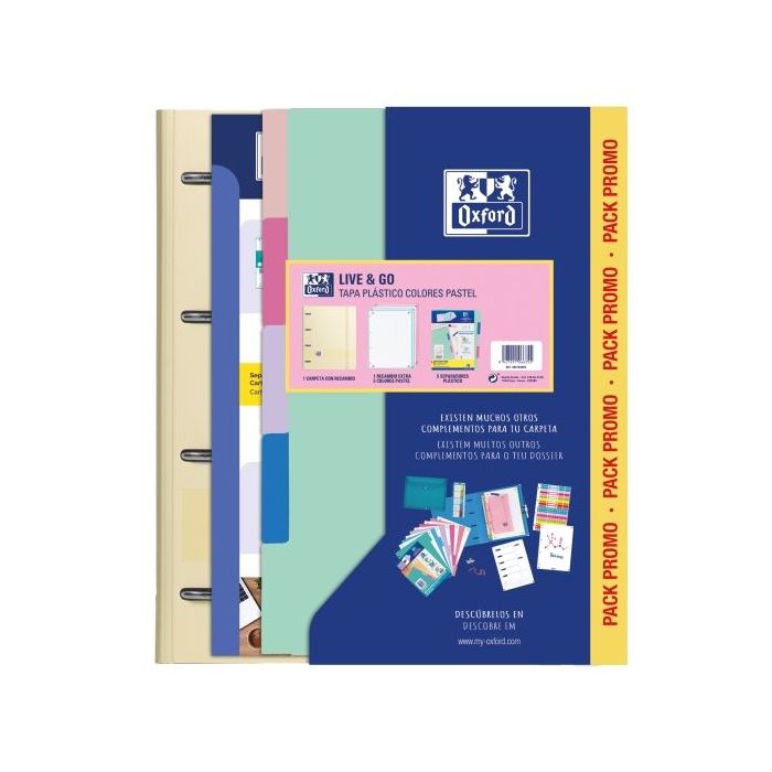 Oxford Europeanbinder Live & Go Carpeta Tamaño A4+ con Recambio + Separadores - Tapa de Plastico Polyfoam - Colores Pastel Aleatorios