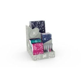 Oxford Romance Expositor con 10 Blocs Grapados A6, 10 Libreta Grapadas A6, 5 Cuadernos Espiral A5 y 10 Boligrafos