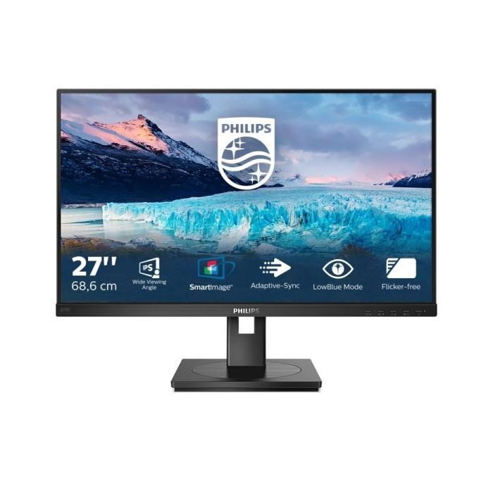 Philips S Line 272S1AE/00 Monitor 27" LED IPS FullHD 75Hz - Respuesta 4ms - Altavoces 4W - Regulable en Altura, Giratorio e Inclinable - HDMI, DVI, DisplayPort, VGA - VESA 100x100mm - Color Negro