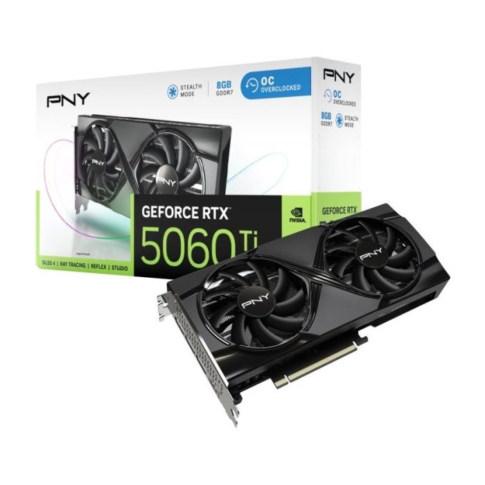 PNY GeForce RTX 5060 OC Tarjeta Grafica 8GB GDDR7 Overclocked, Dual Fan, 1X HDMI, 3X DisplayPorts