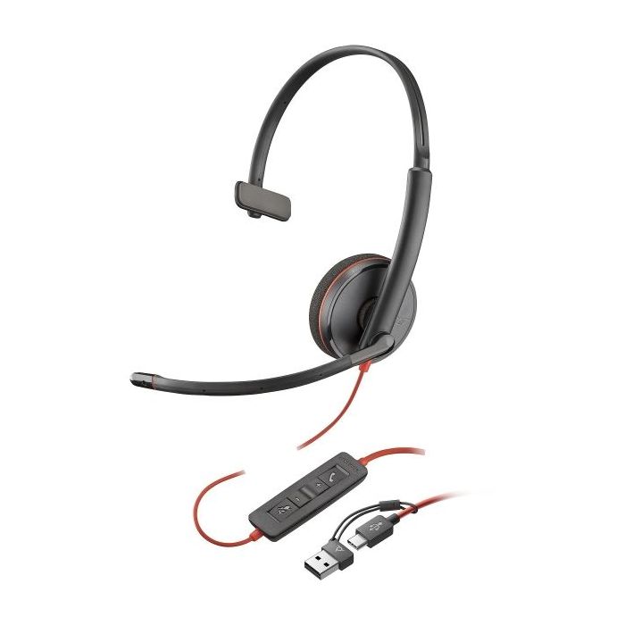 Plantronics/Poly Blackwire C3210 USB-C/USB-A Auricular Monoaural con Microfono - Almohadilla Acolchada - Controles en Cable