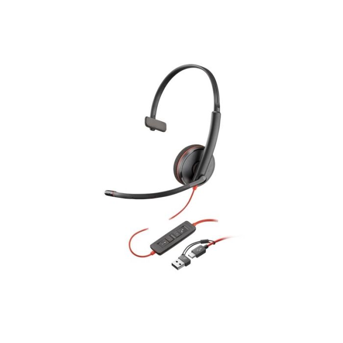 Plantronics/Poly Blackwire C3210 USB-C/USB-A Auricular Monoaural con Microfono - Almohadilla Acolchada - Controles en Cable