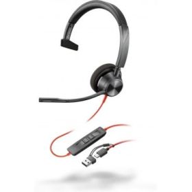 Plantronics/Poly Blackwire C3310 USB-C Auricular Monoaural con Microfono - Almohadilla Acolchada - Controles en Cable - Incluye Adaptador a USB-A - Color Negro