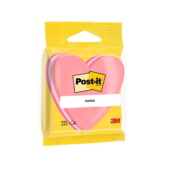 Post-It Bloc de 225 Notas Adhesivas Reposicionables - Forma Corazon - 70x70mm - Color Rosa