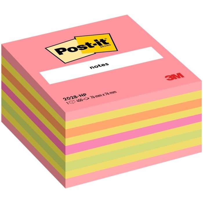 Post-It Cubo de 450 Notas Adhesivas Reposicionables - Forma Cuadrada - 76x76mm - Colores Surtidos