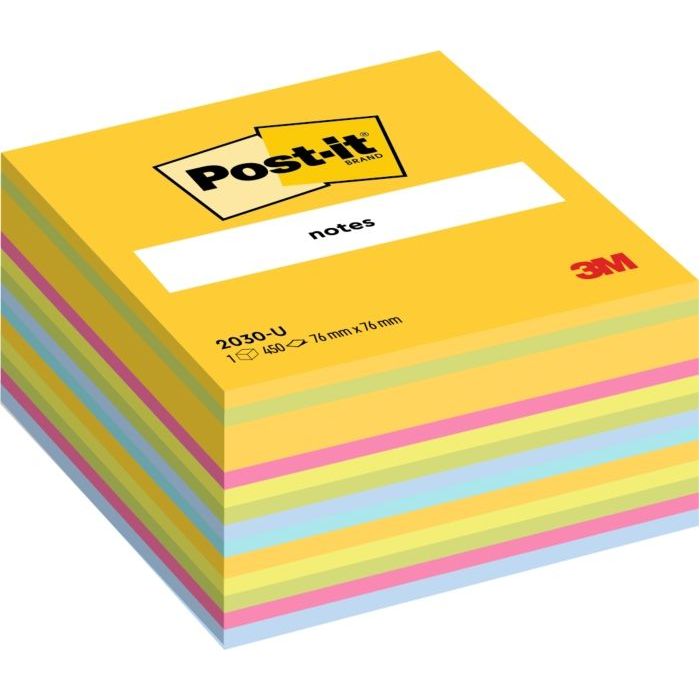 Post-It Cubo de 450 Notas Adhesivas Reposicionables - Forma Cuadrada - 76x76mm - Colores Surtidos