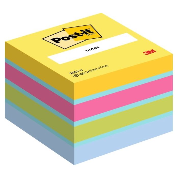 Post-It Cubo de 400 Notas Adhesivas Reposicionables - Forma Cuadrada - 51x51mm - Colores Surtidos