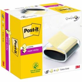 Post-It Super Sticky Dispensador con Bloc de 90 Z-Notas Adhesivas - Dispensador Pro - Forma Cuadrada - 76x76mm - Color Negro