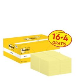Post-It Pack de 20 Blocs de 100 Notas Adhesivas Reposicionables - Forma Rectangular - 38x51mm - Color Amarillo Claro