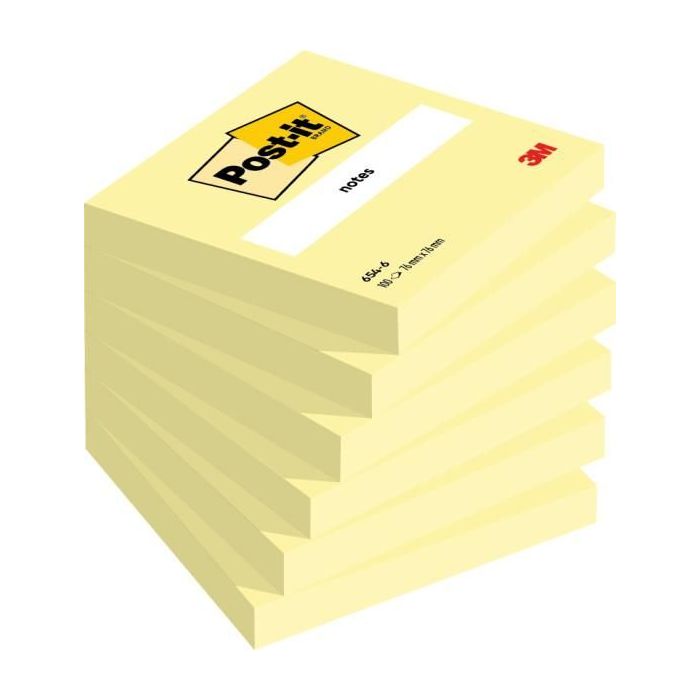 Post-it Pack con 6 Blocs de 100 Notas Adhesivas Removibles Canary Yellow 76x76mm - Papel con Certificacion PEFC - 7100103157 - Color Amarillo Claro