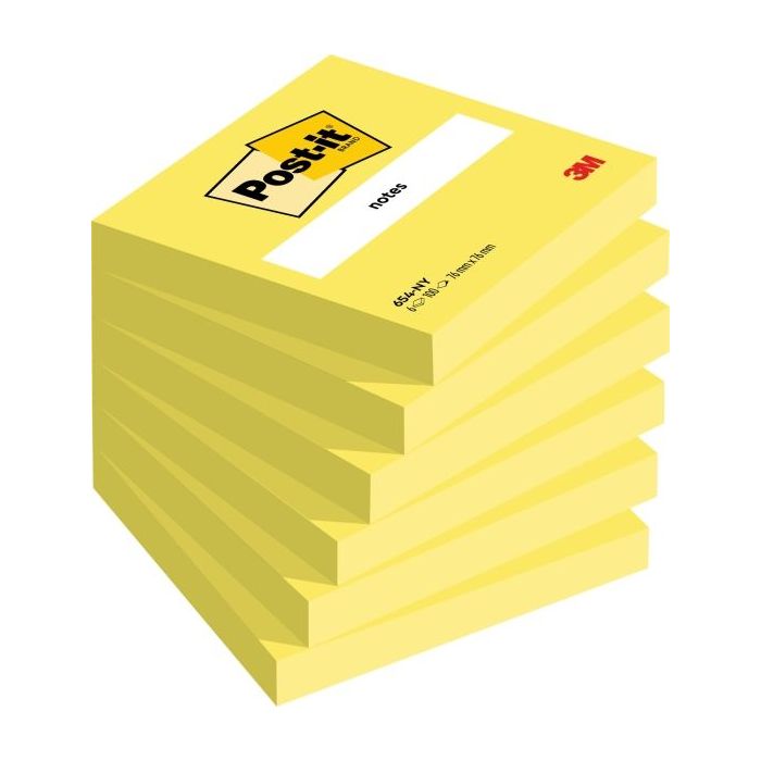 Post-It Pack de 6 Blocs de 100 Notas Adhesivas Reposicionables - Forma Cuadrada - 76x76mm - Color Amarillo Claro