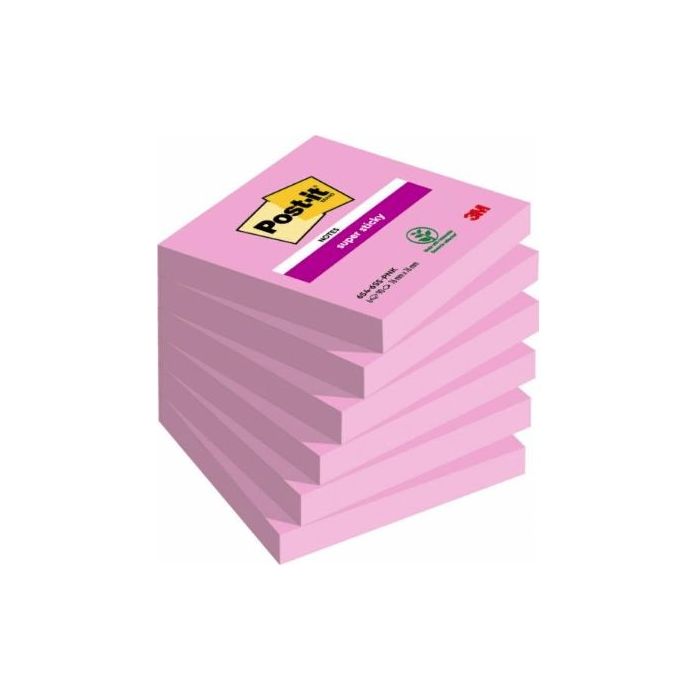 Post-It Pack de 6 Blocs de 100 Notas Adhesivas Reposicionables - Forma Cuadrada - 76x76mm - Color Rosa