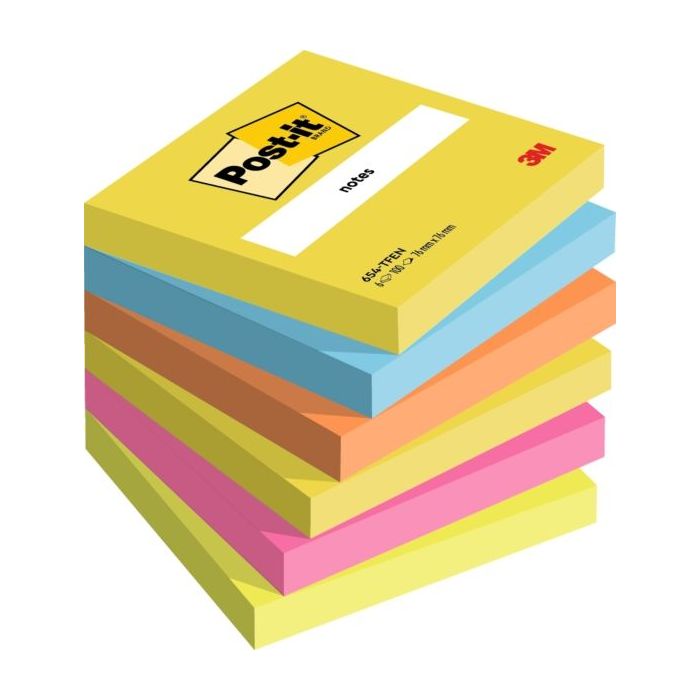 Post-It Pack de 6 Blocs de 100 Notas Adhesivas Reposicionables - Forma Cuadrada - 76x76mm - Colores Surtidos