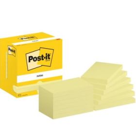 Post-It Pack de 12 Blocs de 100 Notas Adhesivas Reposicionables - Forma Rectangular - 76x127mm - Color Amarillo Claro