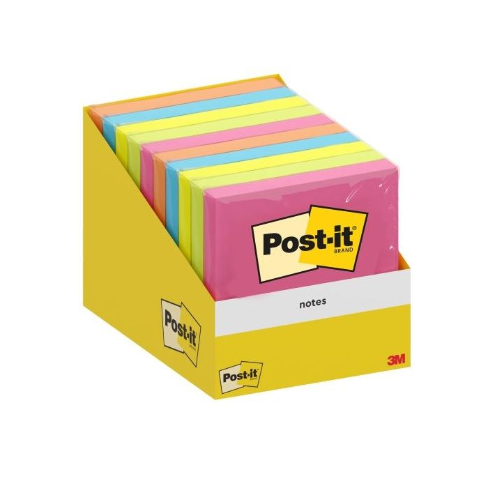 Post-It Pack de 10 Blocs de 100 Notas Adhesivas Reposicionables - Forma Cuadrada - 76x76mm - Colores Surtidos