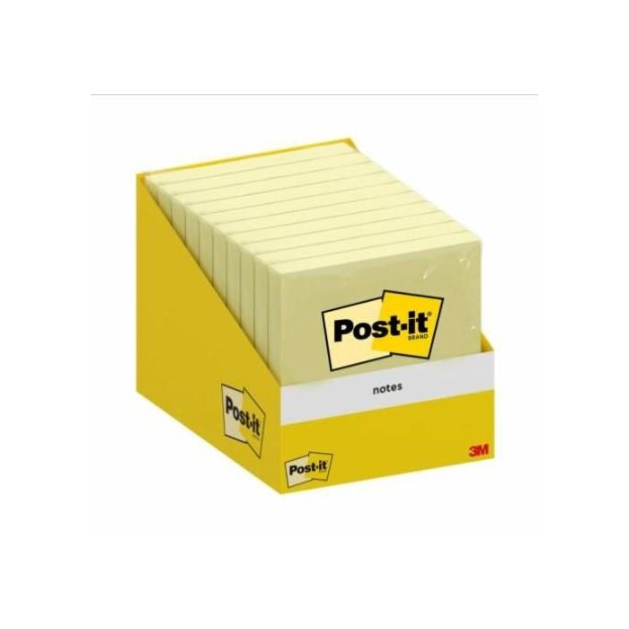 Post-It Pack de 10 Blocs de 100 Notas Adhesivas Reposicionables - Forma Cuadrada - 76x76mm - Color Amarillo Claro
