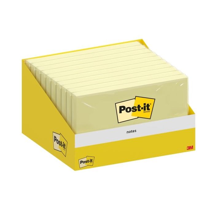 Post-It Bloc de 100 Notas Adhesivas Reposicionables - 76x127mm - Paquete de Carton - 100% PEFC - Color Amarillo Claro
