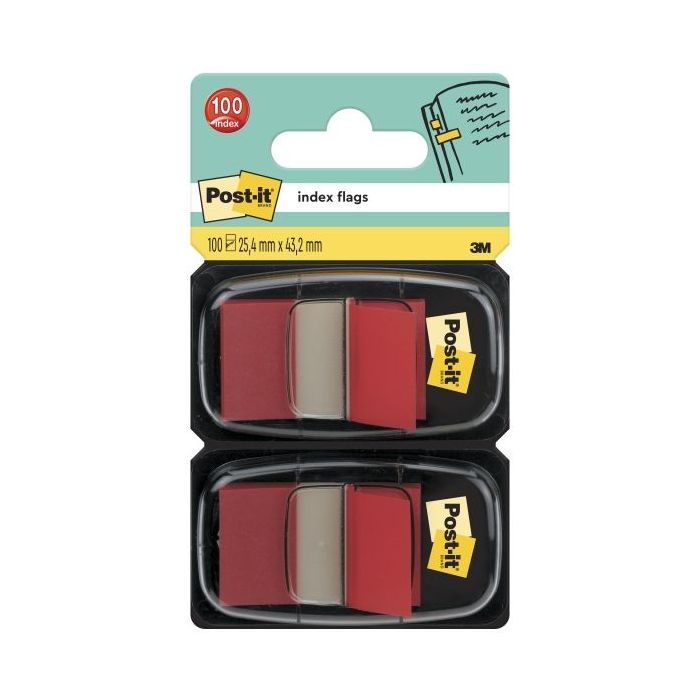 Post-It Index Pack de 2 Dispensadores con 50 Marcadores de Indice Reposicionables - Forma Rectangular - Color Rojo