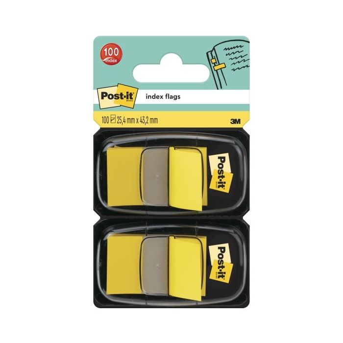 Post-It Index Pack de 2 Dispensadores con 50 Marcadores de Indice Reposicionables - Forma Rectangular - Color Amarillo Claro
