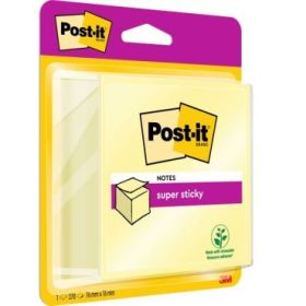 Post-It Super Sticky Cubo de 270 Notas Adhesivas Reposicionables - 76x76mm - 100% PEFC - Color Amarillo Claro