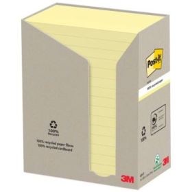 Post-It Pack de 16 Blocs de 100 Notas Adhesivas Recicladas - Forma Rectangular - 76x127mm - Color Amarillo Claro