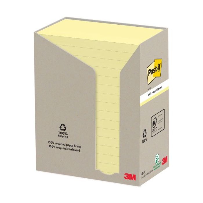 Post-It Pack de 16 Blocs de 100 Notas Adhesivas Recicladas - Forma Rectangular - 76x127mm - Color Amarillo Claro