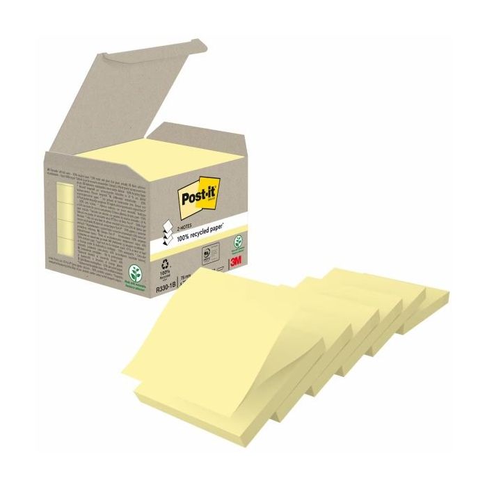 Post-It Pack de 6 Blocs de 100 Z-Notas Adhesivas Recicladas - Forma Cuadrada - 76x76mm - Color Amarillo Claro