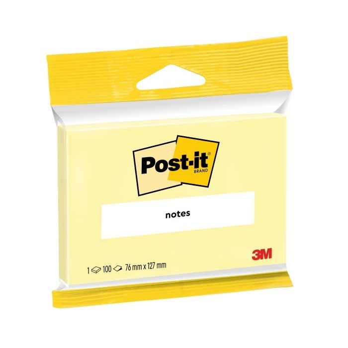 Post-It Bloc de 100 Notas Adhesivas Reposicionables - 76x127mm - 100% PEFC - Color Amarillo Claro