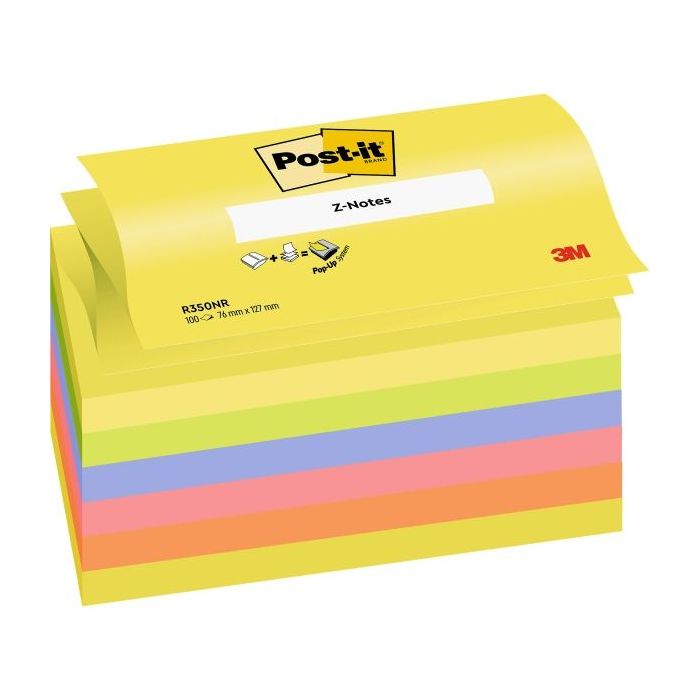 Post-It Pack de 6 Blocs de 100 Z-Notas Adhesivas Reposicionables - Forma Rectangular - 76x127mm - Colores Surtidos