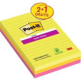 Post-It Super Sticky Pack de 3 Blocs de 75 Notas Adhesivas Reposicionables - Forma Rectangular - 101x152mm - Colores Surtidos