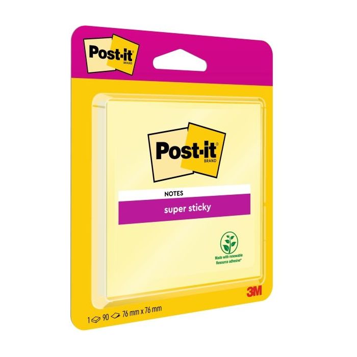 Post-It Super Sticky Bloc de 90 Notas Adhesivas Reposicionables - 76x76mm - 100% PEFC - Color Amarillo Claro