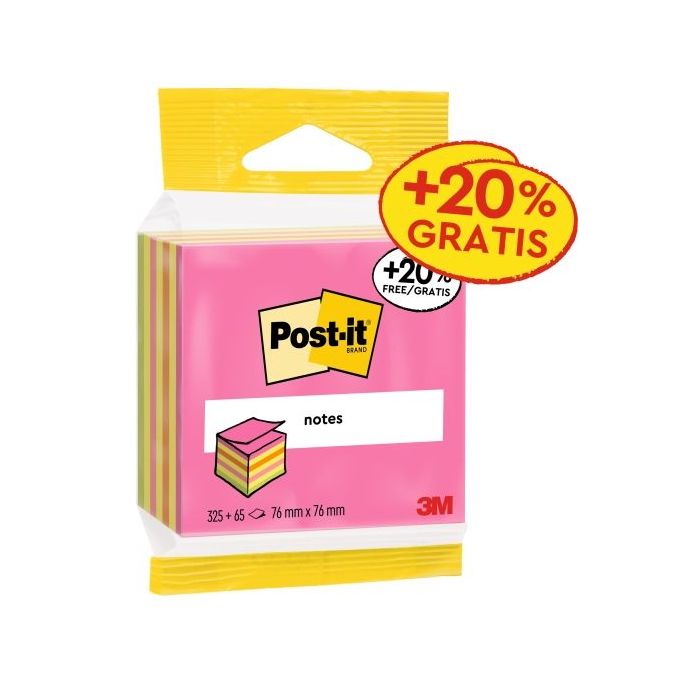 Post-It Cubo de 400 Notas Adhesivas Reposicionables - Forma Cuadrada - 76x76mm - Colores Surtidos