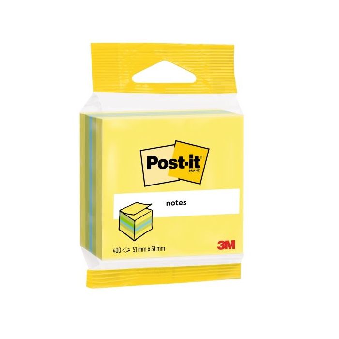 Post-It Cubo de 400 Notas Adhesivas Reposicionables - Forma Rectangular - 51x51mm - Colores Surtidos