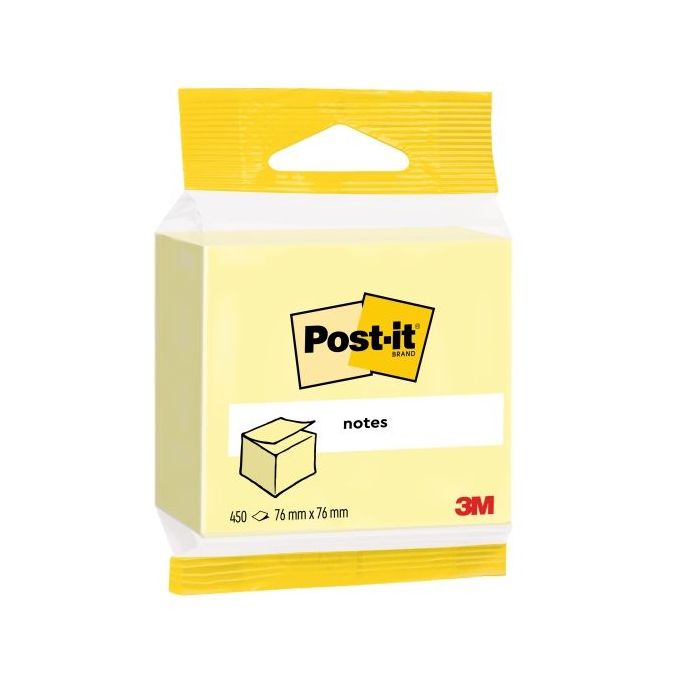 Post-It Cubo de 450 Notas Adhesivas Reposicionables - Forma Cuadrada - 76x76mm - Color Amarillo Claro