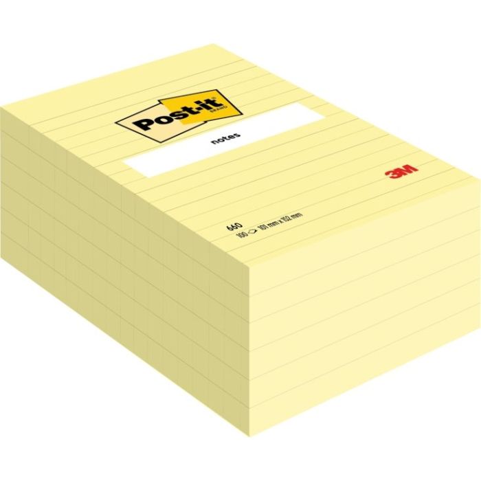 Post-It Pack de 6 Blocs de 100 Notas Adhesivas Reposicionables - Forma Rectangular - 101x152mm - Color Amarillo Claro