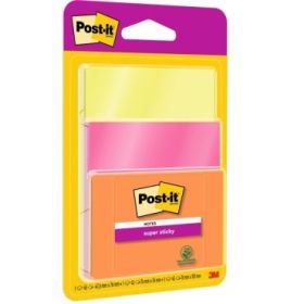 Post-It Super Sticky Pack de 3 Blocs de 45 Notas Adhesivas Reposicionables - Forma Cuadrada - Colores Surtidos