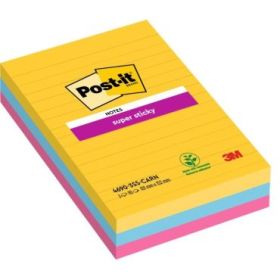 Post-It Super Sticky Pack de 3 Blocs de 90 Notas Adhesivas Reposicionables - Forma Rectangular - 101x152mm - Colores Surtidos