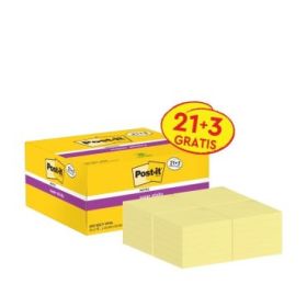 Post-It Super Sticky Pack de 24 Blocs de 90 Notas Adhesivas Reposicionables - 47.6x47.6mm - Promocion 21 Blocs + 3 Gratis - 100% PEFC - Color Amarillo Claro