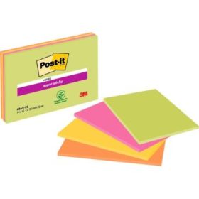 Post-It Super Sticky Pack de 4 Blocs de 45 Notas Adhesivas Reposicionables - Forma Rectangular - 152x203mm - Colores Surtidos