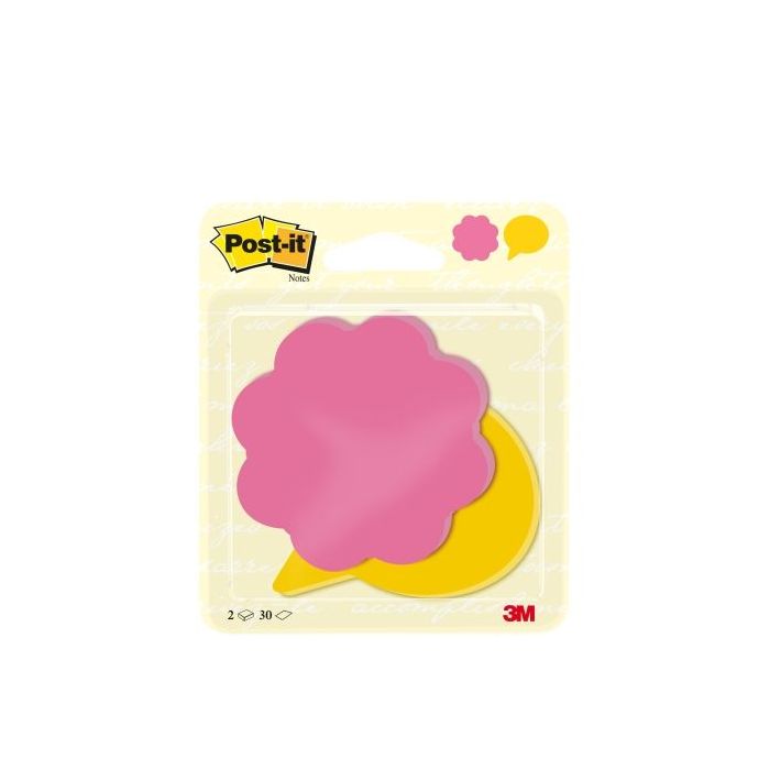 Post-It Pack de 2 Blocs de 30 Notas Forma Troquelada Flor - 72.5x72.5mm - 100% PEFC - Colores Surtidos
